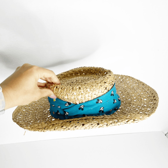 Vintage Disney Goofy Hat Co Mickey Mouse Adult Straw Hat Teal Bandana USA - Picture 2 of 4